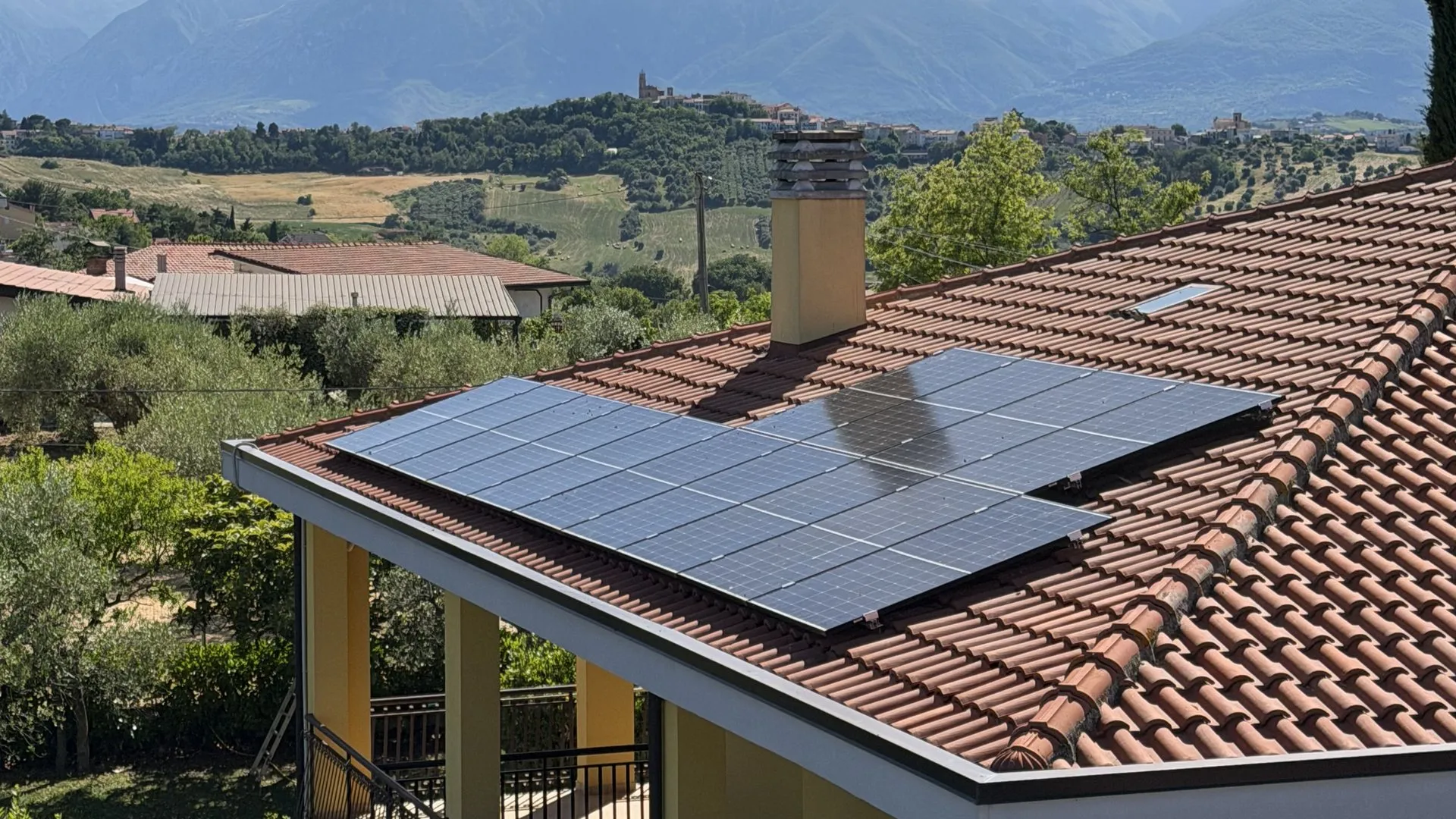 Villa with rooftop solar, Gran Sasso in the background