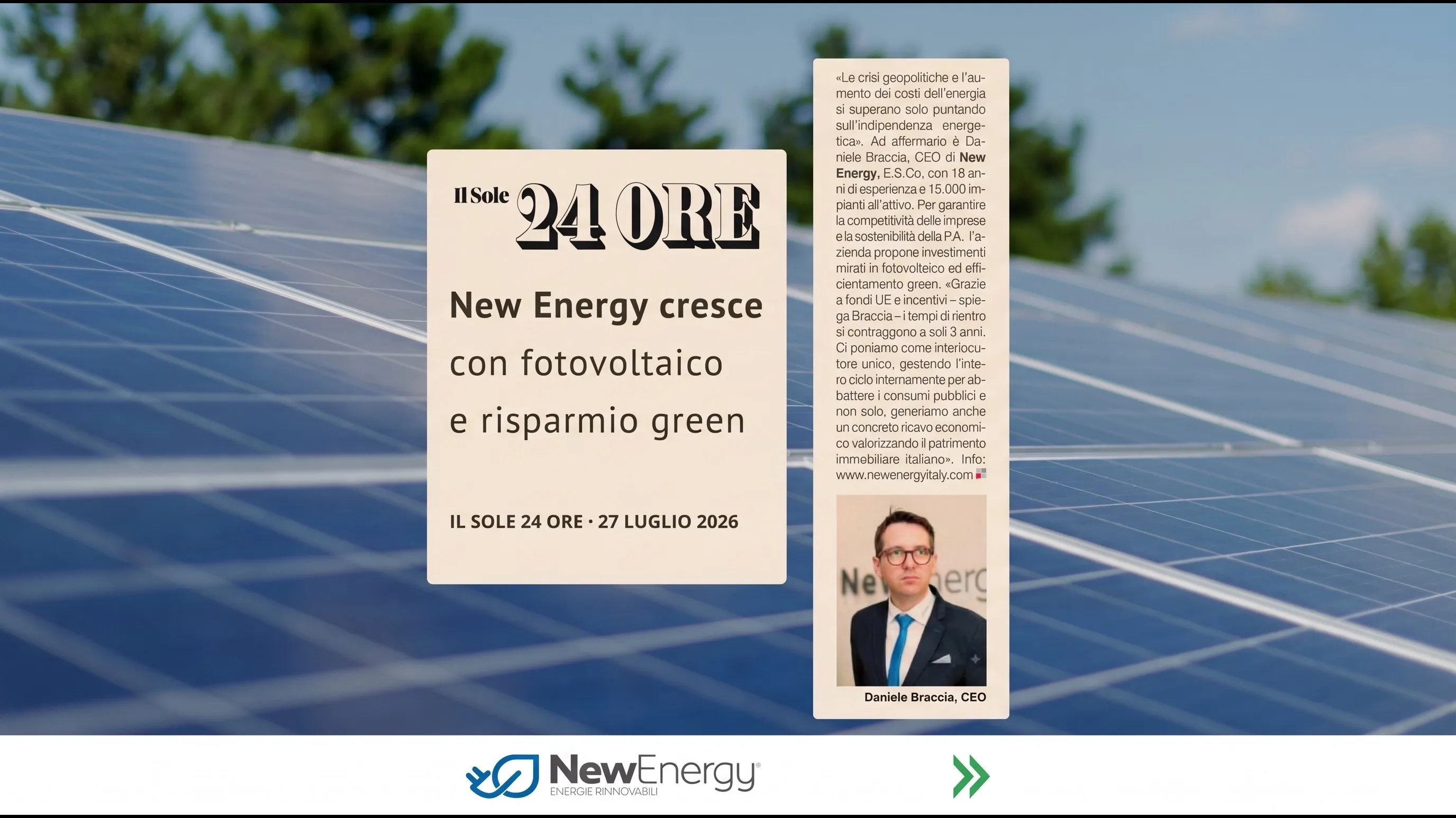 Il Sole 24 Ore special report, 27 July 2026: New Energy, towards the energy of the future