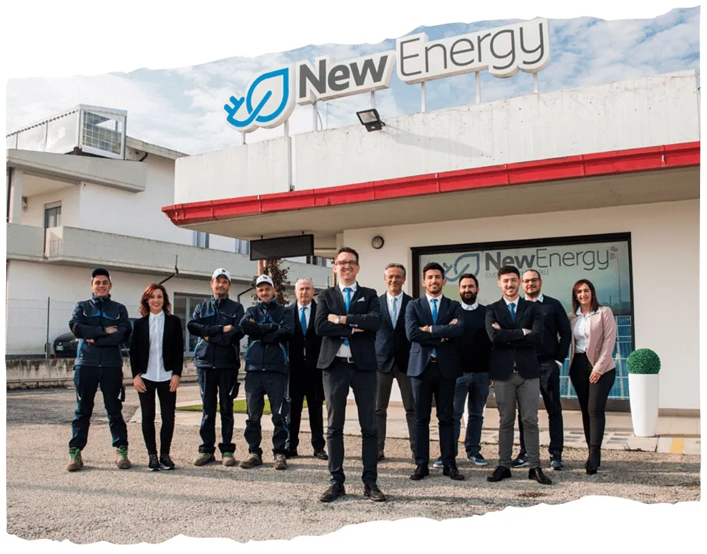 The New Energy team in front of the headquarters